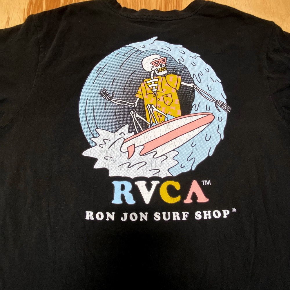 RVCA X Ron‎ Jon Surf Shop Skeleton Surfer Graphic Tee Black Men's Large